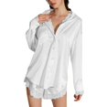 thumbnail image 1 of Tnhcen Women's Viscose Filament Pajamas Button Down Shirts Long Sleeve Lace Splicing Fake Two - Piece Clothing Nightwear, 1 of 5