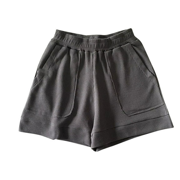 Tnhcen Women's Waffle Knit Lounge Shorts with Pockets Breathable Lightweight Sleepwear Casual Home Wear Comfortable Elastic Waist Free Size