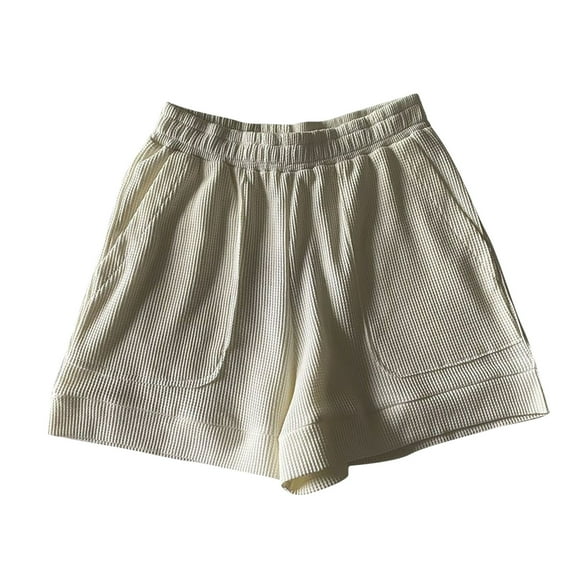 Tnhcen Women's Waffle Knit Lounge Shorts with Pockets Breathable Lightweight Sleepwear Casual Home Wear Comfortable Elastic Waist Free Size