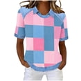 thumbnail image 1 of Tnhcen Women's Waffle Knit Top with Unstructured Print, Loose Fit O-Neck Casual Shirt, Short Sleeve Turn-Down Collar Blouse for Everyday S-3XL, 1 of 5
