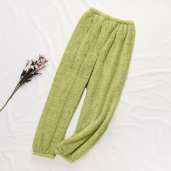 Tnhcen Women's Warm Pajama Pants Cozy Stretchy Waist Soft Fleece Sleepwear Casual Loose Fit Pajama Bottoms S-XL