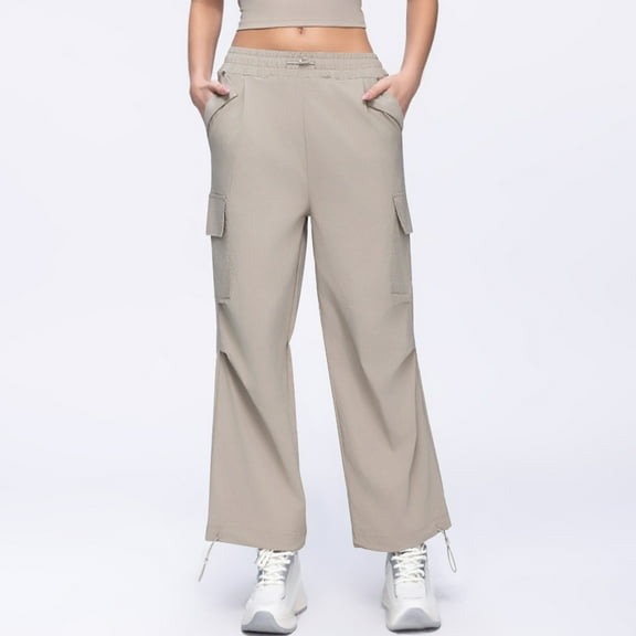 Tnhcen Women's Wide Leg Drawstring Cargo Pants - Casual Elastic Waist Trousers with Multi-Pockets Stretchy Fit S-XL