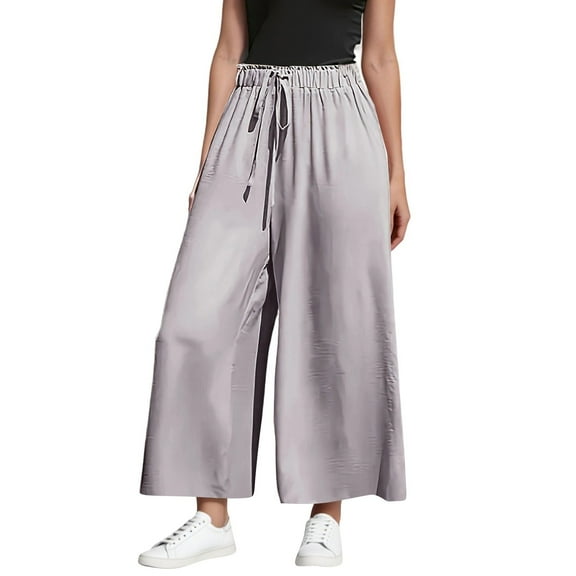 Tnhcen Women’s Wide-Leg Drawstring Pants - Stretchy Casual Trousers Loose Fit Wide Leg Pants for Women S-3XL Lightweight Yoga Pants for All Seasons