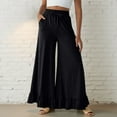 thumbnail image 1 of Tnhcen Women's Wide Leg Pants with Drawstring Waist Ruffled Hem Lounge Pants Cotton Blend S-2XL Multiple Colors Available, 1 of 8