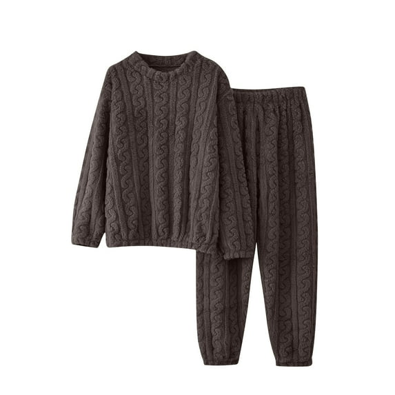 Tnhcen Women's Winter Coral Fleece Pajama Set Embroidered Top with Pockets Thermal Sleepwear Cozy Loungewear Free Size Gray