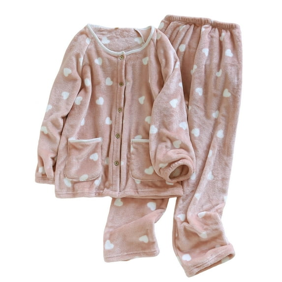 Tnhcen Women's Winter Fleece Pajama Set Button-Up Cardigan & Pants Double-Faced Fleece S-XL Cozy Home Wear Warm Sleepwear Multiple Colors Available