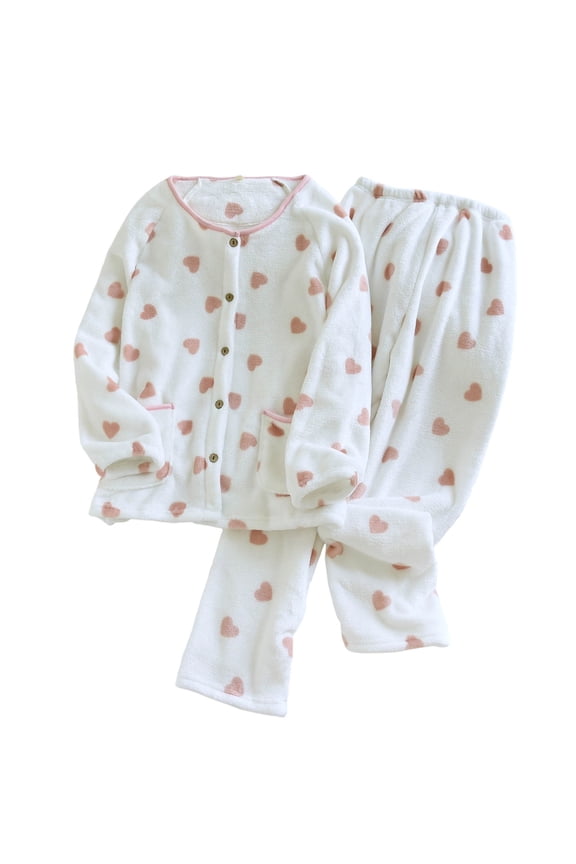 Women's Winter Fleece Pajama Set Button-Up Cardigan & Pants Double-Faced Fleece S-XL Cozy Home Wear Warm Sleepwear Multiple Colors Available