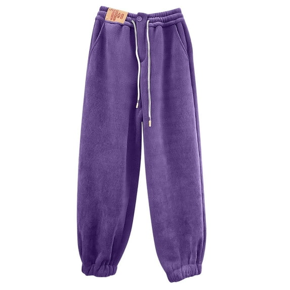 Tnhcen Women's Winter Fleece Sleep Pants Drawstring Waist Cuffed Ankle Soft Warm Lounge Wear Velour S-4XL Multiple Colors Available Purple