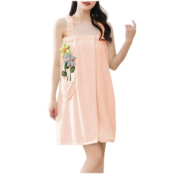 Tnhcen Women's Winter Floral Bathrobe - Cute Flower Print Coral Fleece Robe with Halter Neck Quick-Dry Sleepwear Free Size for Women