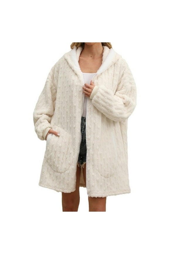 Women's Winter Hooded Zip-Up Sleepwear Jacket - Plus Size Lazy Loungewear with Two Big Pockets Women's Pajamas Free Size