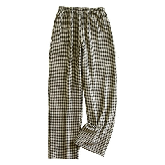 Tnhcen Women's Winter Plaid Fleece Pajama Pants Thermal Sleepwear Elastic Waist Pocket Lounge Pants Home Warm M-XL Black