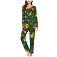 thumbnail image 1 of Tnhcen Women’s Winter Santa Claus Print Pajamas V-Neck Long Sleeve Soft Top with Loose Pants Christmas Nightwear Homewear S-3XL, 1 of 5