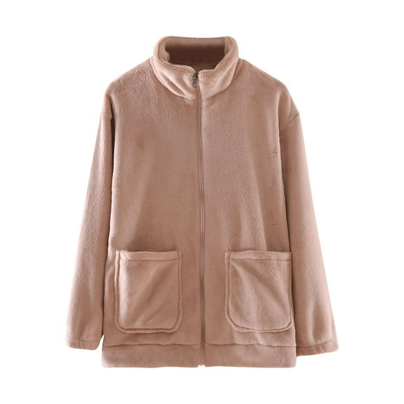 Tnhcen Women's Winter Warm Cozy Fleece Flannel Pajama with Full Zipper Pocket Design Long Sleeve High Neck Plus Size M - XL Fluffy Autumn Winter Top