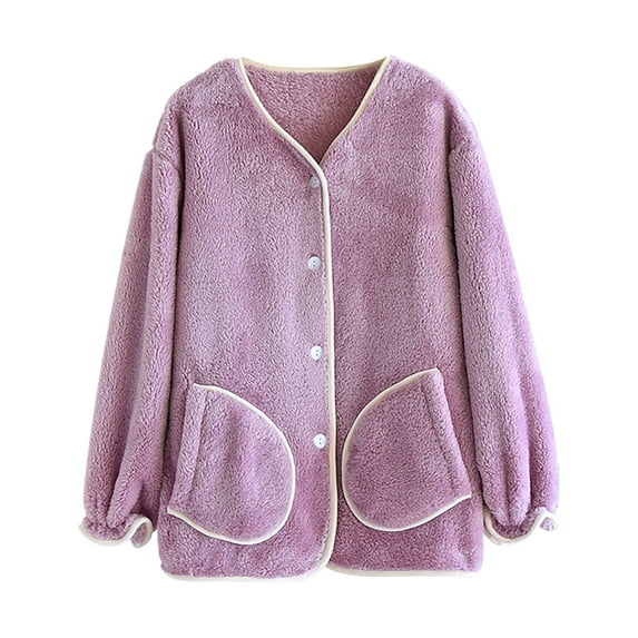 Tnhcen Women's Winter Warm Flannel Button-Up Sleepwear – Long Sleeve Single-Piece Pajama with Collar | Cozy Loungewear M-XL | Fluffy Autumn Winter Top