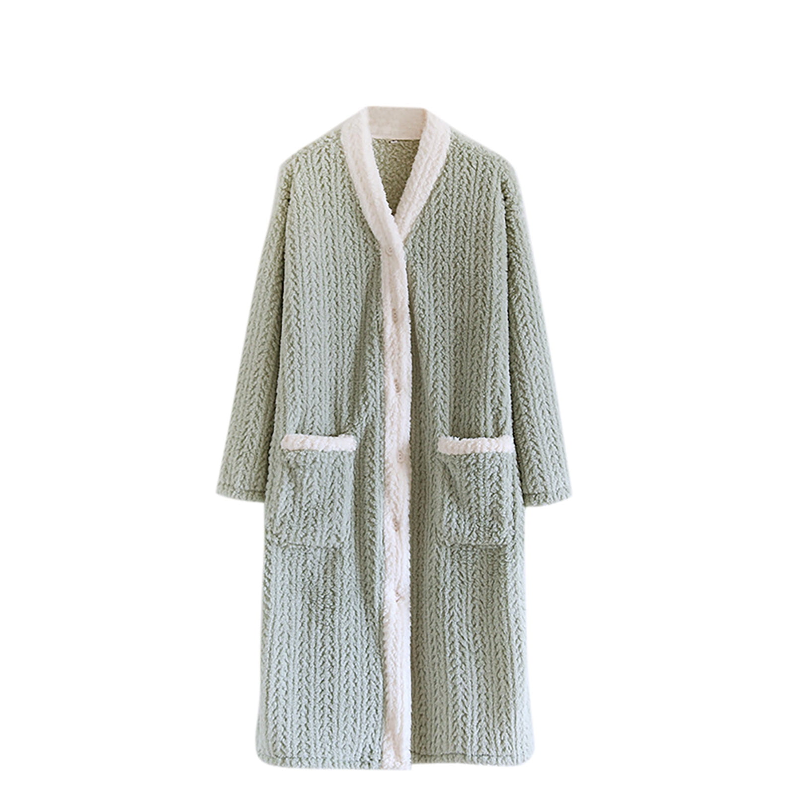 Fluffy Buttoned Robe Tnhcen Women's Winter Warm Fluffy Button-Front Long Sleeve Sleepwear ...