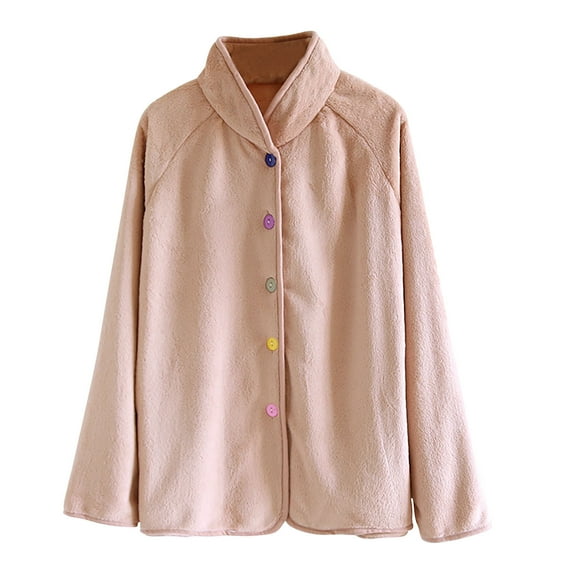 Tnhcen Women's Winter Warm Fluffy Fleece Sleepwear – Button-Up Long Sleeve Solid Color Pajama with Colorful Buttons | Plus Size M-XL | Loungewear