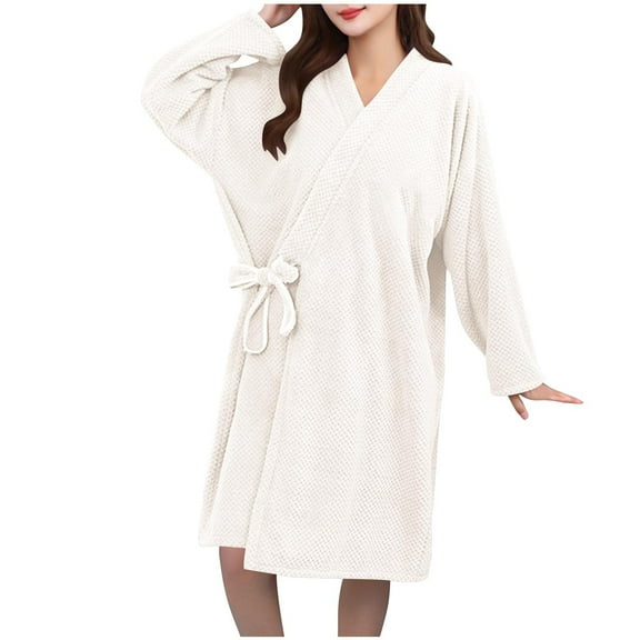 Tnhcen Women's Winter Warm Long Sleeve Bathrobe - Quick Dry Soft Plush Bathrobe for Women Tie Waist Bathrobe with Long Sleeve Plus Size L