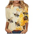 thumbnail image 1 of Tnhcen Women's World Bee Day Print Crewneck 3/4 Sleeve Autumn Casual Shirts - Plus Size Friendly Fashion Tops S-3XL, 1 of 5