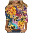 thumbnail image 1 of Tnhcen Women's World Bee Day Print Crewneck 3/4 Sleeve Autumn Casual Shirts - Plus Size Friendly Fashion Tops S-3XL, 1 of 5