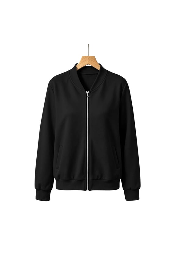 Women's Zip Up Jacket Casual Bomber Jacket Long Sleeve Solid Color Track Jacket with Pockets Elastic Hem Loose Fit Active Wear Basic Essentials Cozy Sweatshirt S-2XL Autumn Winter
