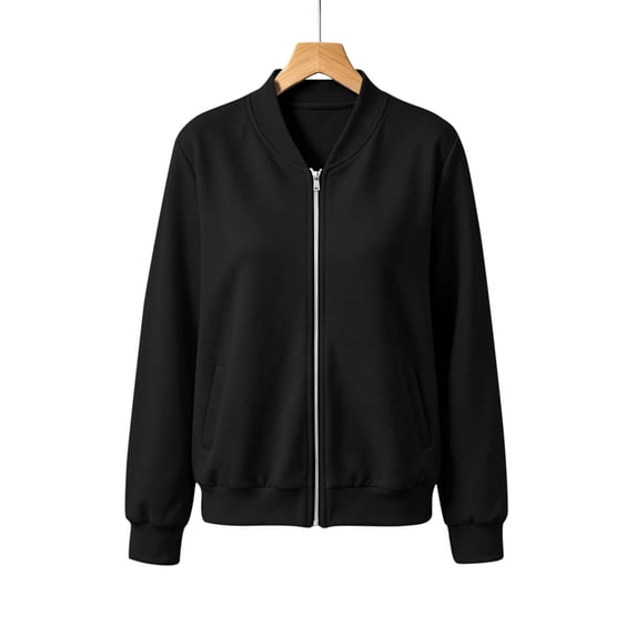 Tnhcen Women's Zip Up Jacket Casual Bomber Jacket Long Sleeve Solid Color Track Jacket with Pockets Elastic Hem Loose Fit Active Wear Basic Essentials Cozy Sweatshirt S-2XL Autumn Winter