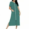 thumbnail image 1 of Tnhcen Women's Zip Up Robe Long Length Pajama Dress Heart Print Cozy Fleece Loungewear with Pockets Soft Sleepwear S-2XL Green, 1 of 7
