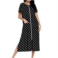 thumbnail image 1 of Tnhcen Women's Zip Up Robe Long Length Pajama Dress Polka Dot Print Cozy Fleece Loungewear with Pockets Soft Sleepwear S-2XL Black, 1 of 7