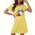 thumbnail image 1 of Tnhcen *omen's Halloween Themed Round Neck Short Sleeve Pajama Dress - Plus Size Sleepwear with Soft Polyester Spandex Blend Cozy Cartoon Print Nightgown for Women S-2XL Sizes, 1 of 3