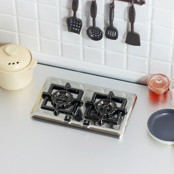 Tnobhg 1:12/1:6 Dollhouse Miniature Gas Stoves Realistic Double Stoves Model DIY Doll Life Micro Scene Ornament Doll House Kitchen Decor Accessories Kids Pretend Toy Gift