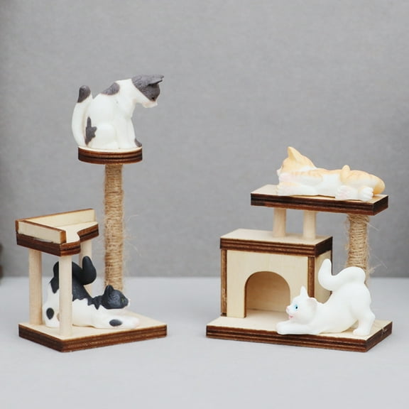 Tnobhg 1:12 Scale Dollhouse Miniature Cat Climbing Frame Lifelike Pet Furniture Ornament for Doll House Decor