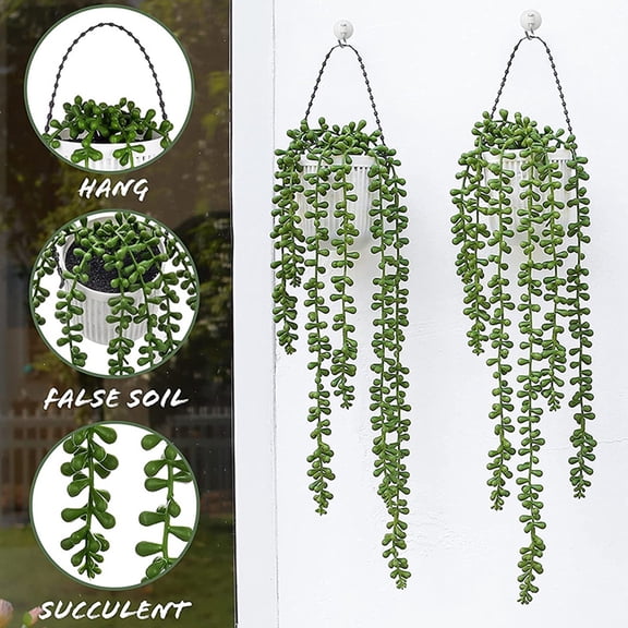 Tnobhg 1/4Pcs Artificial Lover Tears Succulents Plant 5 Forks Realistic Home Garden Indoor Outdoor Hanging Green Faux Pearls Senecio Rowleyanus Decoration