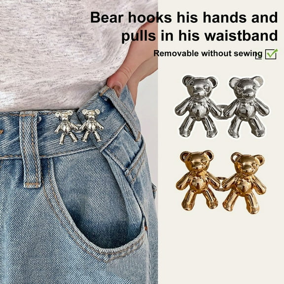 Tnobhg 1 Pair Belt Buckles Cartoon Bear Shape Waist Adjustment Waist Fixed Clips Brooched Skirt Cardigan Pin Pants Waist Stainless Pants Waist Fixers
