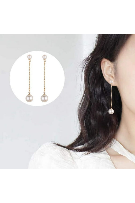 1 Pair Hanging Earrings Long Tassel Faux Pearl Decor Beads High-end Luxury Bride Wedding Earring Ear Decorative Jewelry Lady Prom Banquet Dangle Earring