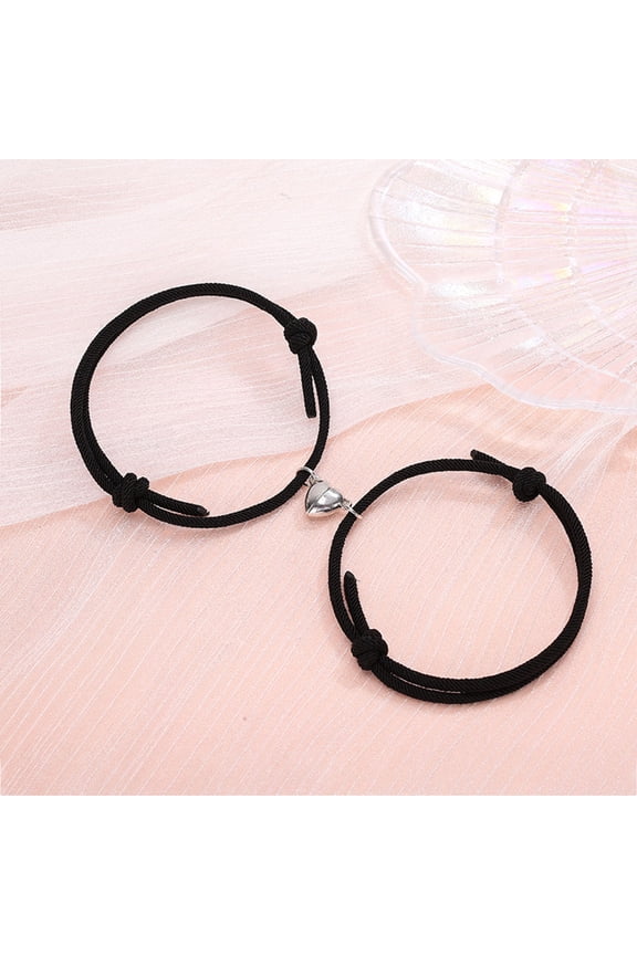 1 Pair Simple Magnetic Suction Metal Heart Pendant Couple Bracelets Women Men Adjustable Matching Bracelets Wristbands