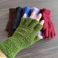 thumbnail image 1 of Tnobhg 1 Pair Unisex Gloves Half-finger Thick Fleece Soft Elastic Anti-slip Warm Solid Color Cozy Windproof Extended Wrist Students Writing Office Typing Gloves, 1 of 8