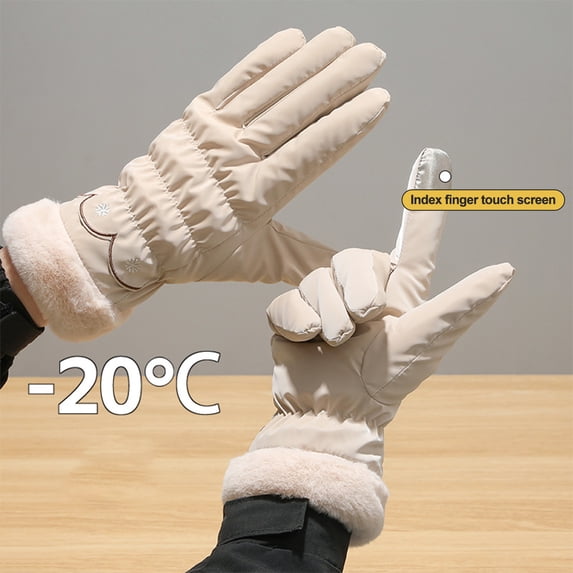 Tnobhg 1 Pair Winter Ladies Gloves Windproof Thickened Warm Five Fingers Elastic Cuff Touchscreen Soft Wear-resistant Anti-slip Cycling Outdoor Gloves
