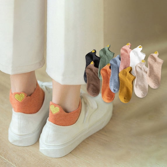 Tnobhg 1 Pair Women Socks Heart Embroidery Low-cut No Odor Solid Color High Elasticity Anti-slip Sweat-absorption Anti-shrink Sports Socks