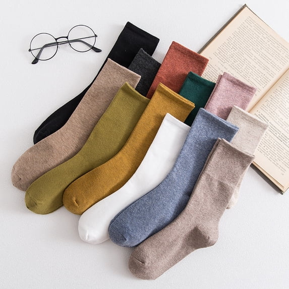 Tnobhg 1 Pair Women Socks Mid-tube No Odor Retro Solid Color High Elasticity Anti-slip Breathable Soft Sweat-absorption Anti-shrink Sports Cotton Socks