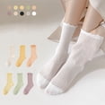 thumbnail image 1 of Tnobhg 1 Pair Women Socks Thin Shirring Edge Hollow Mid-tube No Odor Solid Color High Elasticity Anti-slip Breathable Soft Sweat-absorption Anti-shrink Sports Cotton Socks, 1 of 7