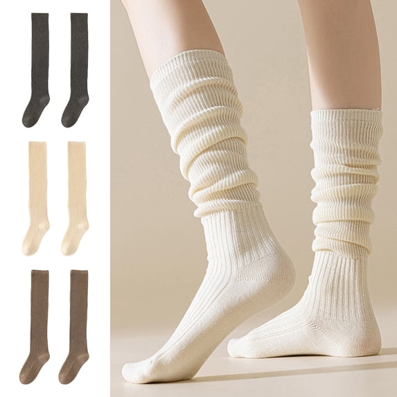 Tnobhg 1 Pair Women Winter Stockings Thick Knitted Warm Solid Color Elastic Anti-slip Cozy Absorb Sweat Anti-shrink Soft High-tube No Odor Lady Calf Socks