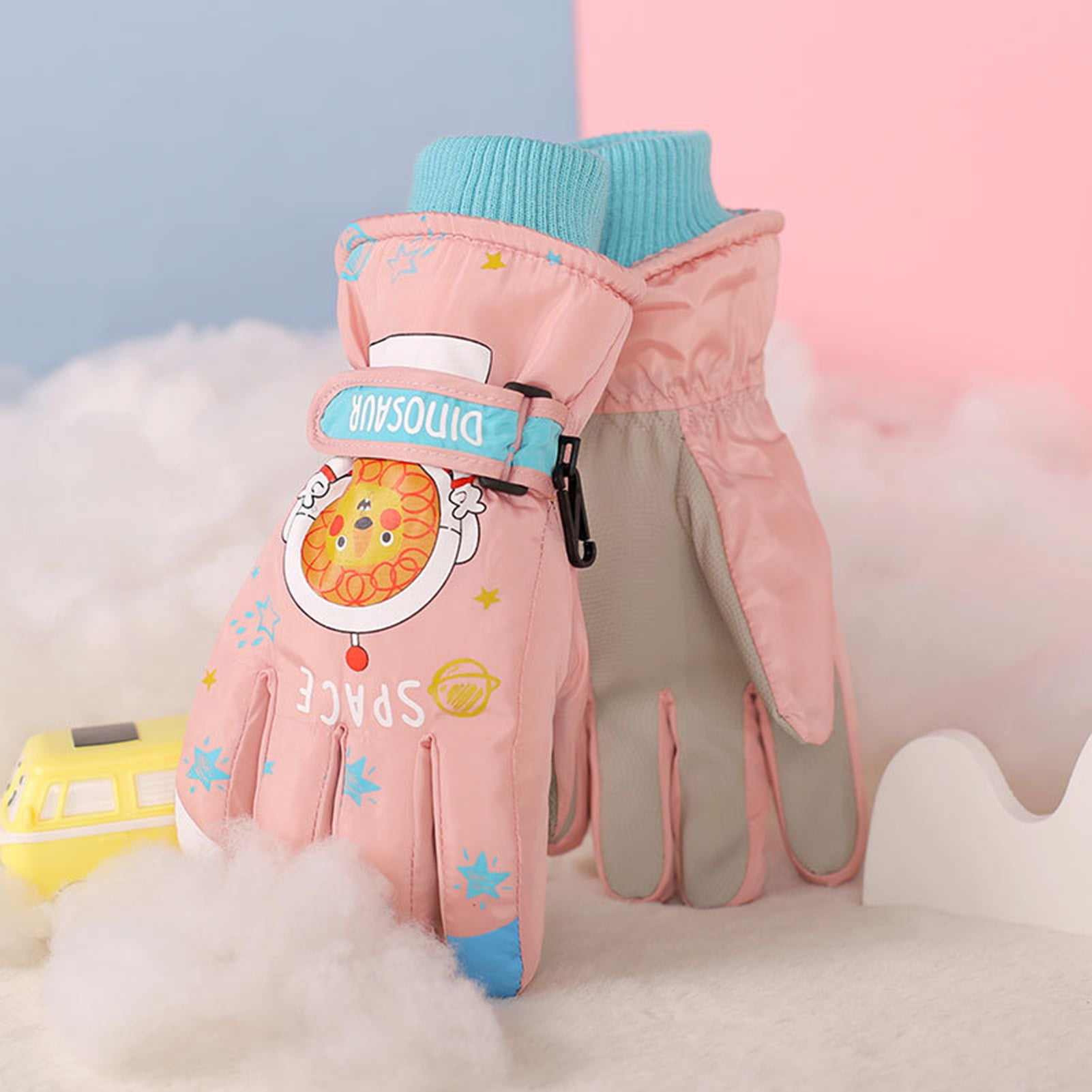 Tnobhg 1 Pair of Winter Kids Snow Gloves Warm Windproof Soft Plush