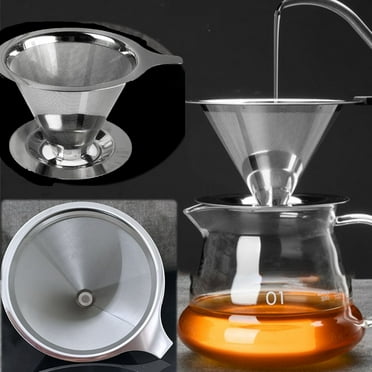 Tnobhg 1 Set Coffee Funnel Filter Stainless Steel Coffee Dripper Heat-resistant Reusable Cone Filter for Home Kitchen