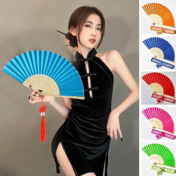 Tnobhg 1 Set Folding Fan with Gift Box Solid Color Wood Hollow Ribs Catwalks Dance Performance Props Portable Summer Hand Held Fan Party Supplies