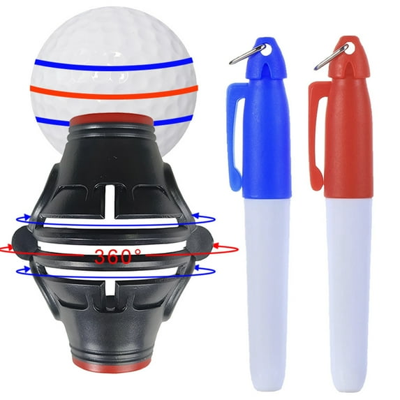 Tnobhg 1 Set Golf Ball Marker with Blue & Red Liner Pen 360-Degree Scribing Clip Professional Line Drawing Three-Piece Set Golf Ball Alignment Putting Marking Tool Golf Accessories