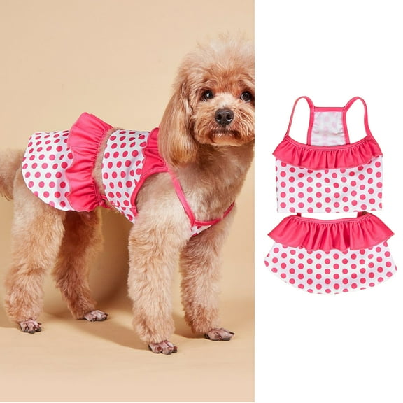 Tnobhg 1 Set Pet Swimsuit Bright Colors Polka Dot Pattern Dog Swimwear Set Comfortable Pet Beachwear Pet Supplies