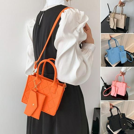 Tnobhg 1 Set Women Felt Handbag with Chain Purse Quilted Large Capacity Portable Handle Solid Color Adjustable Strap Tote Single Shoulder Messenger Bag Kit