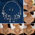 thumbnail image 1 of Tnobhg 1 Set Women Necklace Earrings Set Multi-layered Necklace Stone Decor Bohemian Style Neck Ear Jewelry Hanging Earrings Necklace Set, 1 of 8