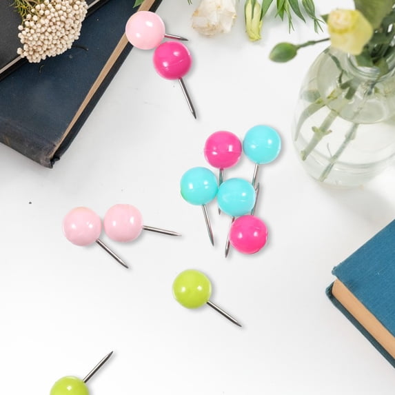 Tnobhg 100Pcs Multi-Color Map Push Pins Round Head with Stainless Point ...