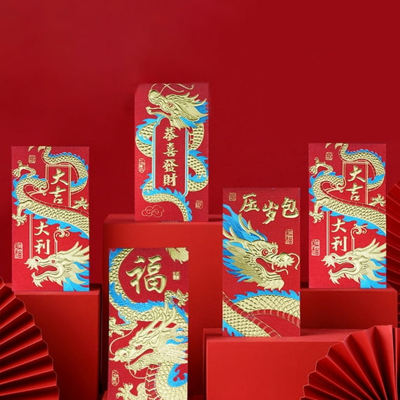 Tnobhg 12Pcs 2024 Spring Festival Red Envelopes Vibrant Color Chinese Dragon Design Lunar New Year Luck Money Envelopes