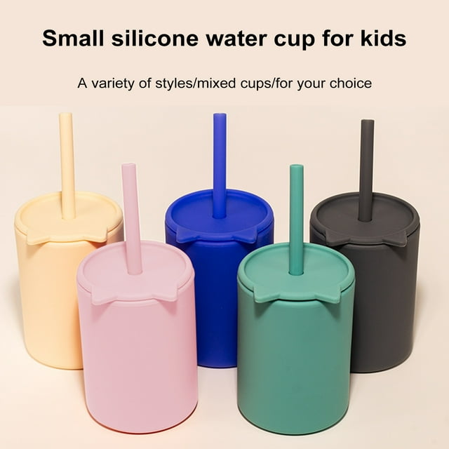 Tnobhg 150ml Kids Toddler Cups with Lid And Straws Reusable Spill Proof Cups for Kids Unbreakable Silicone Children Sippy Cup for Home School Kitchen Restaurant